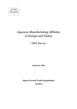 Japanese Manufacturing Affiliates in Europe and Turkey