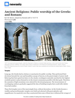 Ancient Religions: Public Worship of the Greeks and Romans by E.M