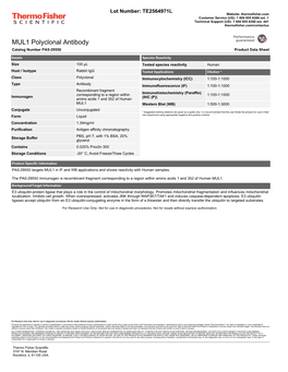 MUL1 Polyclonal Antibody Catalog Number PA5-29550 Product Data Sheet