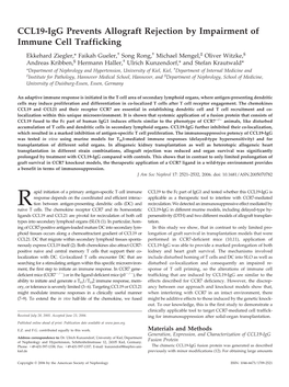 CCL19-Igg Prevents Allograft Rejection by Impairment of Immune Cell Trafficking