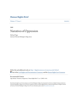 Narratives of Oppression Michael Tigar American University Washington College of Law