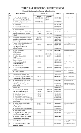 1 TELEPHONE DIRECTORY - DISTRICT SONIPAT District Administration/General Administration Sr