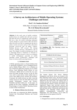 A Survey on Architectures of Mobile Operating Systems: Challenges and Issues
