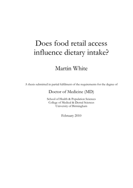 Does Food Retail Access Influence Dietary Intake?