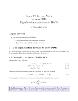 Math 353 Lecture Notes Intro to Pdes Eigenfunction Expansions for Ibvps