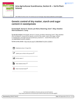 Genetic Control of Dry Matter, Starch and Sugar Content in Sweetpotato