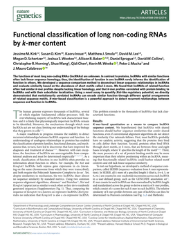 Functional Classification of Long Non-Coding Rnas by K-Mer Content
