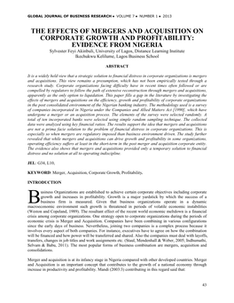 The Effects of Mergers and Acquisition on Corporate Growth and Profitability