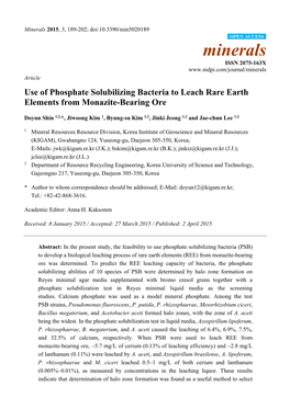 Use of Phosphate Solubilizing Bacteria to Leach Rare Earth Elements from Monazite-Bearing Ore