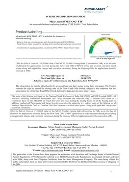 Mirae Asset NYSE FANG+ ETF an Open Ended Scheme Replicating/Tracking NYSE FANG+ Total Return Index