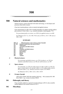 500 Natural Sciences and Mathematics