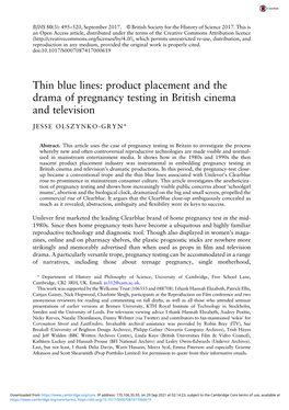 Thin Blue Lines: Product Placement and the Drama of Pregnancy Testing in British Cinema and Television