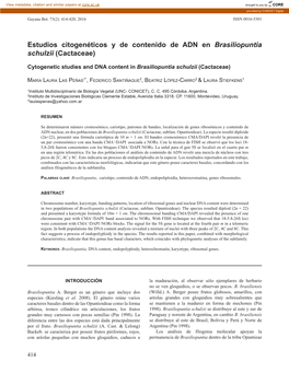 Estudios Citogenéticos Y De Contenido De ADN En Brasiliopuntia Schulzii (Cactaceae)