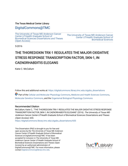 The Thioredoxin Trx-1 Regulates the Major Oxidative Stress Response Transcription Factor, Skn-1, in Caenorhabditis Elegans