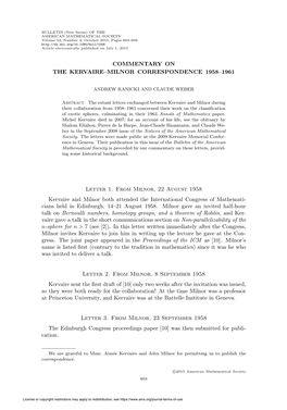 Commentary on the Kervaire–Milnor Correspondence 1958–1961