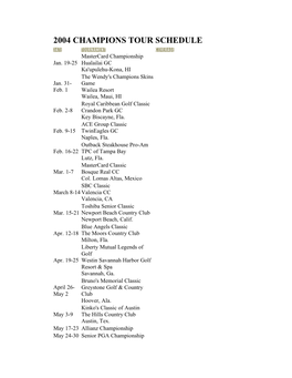 2004 Champions Tour Schedule