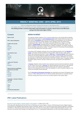 Weekly Briefing 22Nd - 28Th April 2014