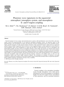 Planetary Wave Signatures in the Equatorial Atmosphere–Ionosphere System, and Mesosphere- E- and F-Region Coupling