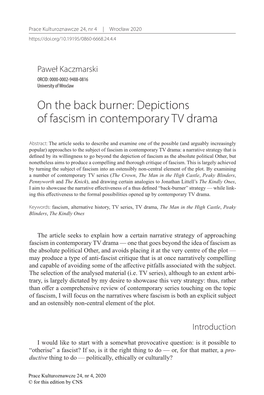 Depictions of Fascism in Contemporary TV Drama