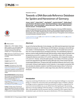 Towards a DNA Barcode Referencedatabasefor Spiders And