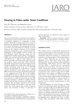Hearing in Fishes Under Noise Conditions