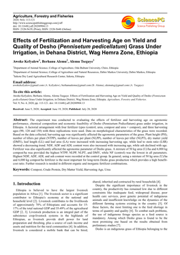 Effects of Fertilization and Harvesting Age on Yield and Quality of Desho