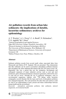 Air Pollution Records from Urban Lake Sediments: the Implications of Datable, Lacustrine Sedimentary Archives for Epidemiology