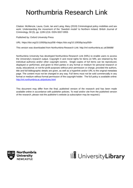 Criminological Policy Mobilities and Sex Work: Understanding the Movement of the ‘Swedish Model’ to Northern Ireland