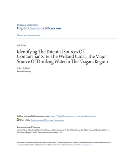 Identifying the Potential Sources of Contaminants to the Welland Canal, the Major Source of Drinking Water in the Niagara Region