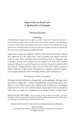 Supervision As Soul Care: a Spirituality of Integrity