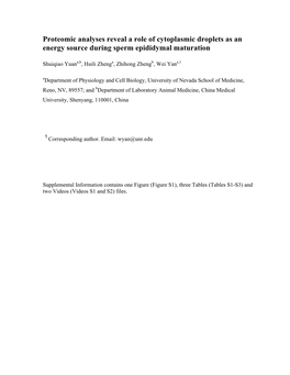 Proteomic Analyses Reveal a Role of Cytoplasmic Droplets As an Energy Source During Sperm Epididymal Maturation
