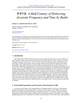 WWVB: a Half Century of Delivering Accurate Frequency and Time by Radio