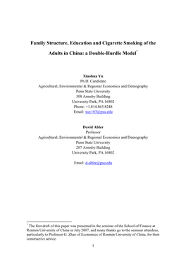 Family Structure, Education and Cigarette Smoking of the Adults in China: a Double-Hurdle Model