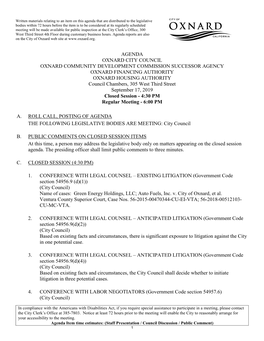 Agenda Oxnard City Council Oxnard Community