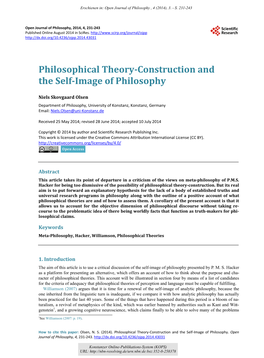 Philosophical Theory-Construction and the Self-Image of Philosophy
