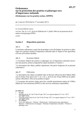 Ordonnance Sur Les Prairies Sèches, OPPPS) Du 13 Janvier 2010 (Etat Le 1Er Novembre 2017)