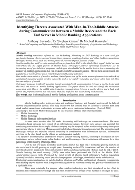 Identifying Threats Associated with Man-In-The-Middle Attacks During Communication Between a Mobile Device and the Back End Server in Mobile Banking Applications