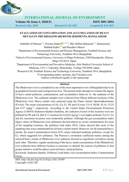 INTERNATIONAL JOURNAL of ENVIRONMENT Volume-10, Issue-1, 2020/21 ISSN 2091-2854 Received:3 Dec 2020 Revised:24 Feb 2021 Accepted:26 Feb 2021