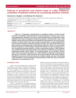 Failures in Preclinical and Clinical Trials of C-Met Inhibitors: Evaluation of Pathway Activity As a Promising Selection Criterion