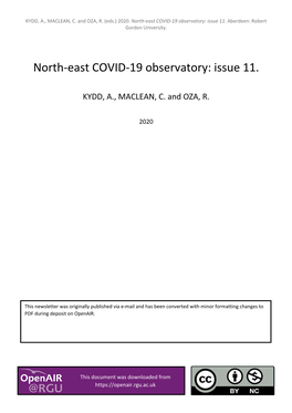 North-East COVID-19 Observatory: Issue 11