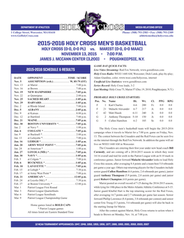 2015-2016 Holy Cross Men's Basketball