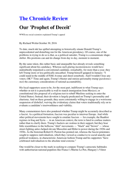 The Chronicle Review Our 'Prophet of Deceit'