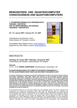 2007 Abstracts Und Curricula Bewusstsein Und Quantencomputer