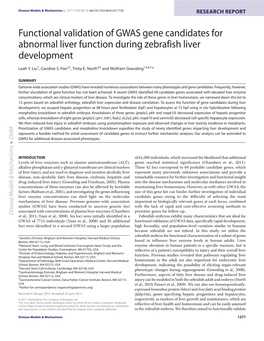 Functional Validation of GWAS Gene Candidates for Abnormal Liver Function During Zebrafish Liver Development