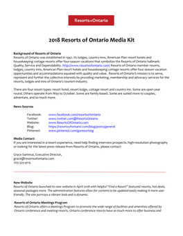 Resorts of Ontario Press Kit Contents