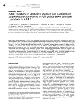 AIRE Variations in Addison's Disease and Autoimmune Polyendocrine Syndromes