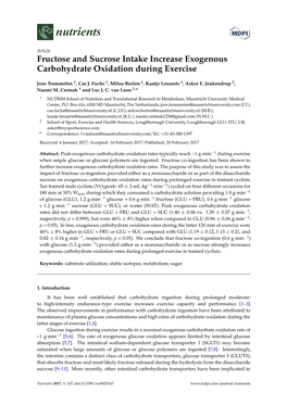 Fructose and Sucrose Intake Increase Exogenous Carbohydrate Oxidation During Exercise