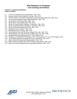 Vital Statistics on Congress Chapter 2: Congressional Elections Table of Contents