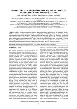 OPTIMIZATION of BURNISHING PROCESS PARAMETERS on DIFFERENTLY HARDENED 20Mncr5 STEEL