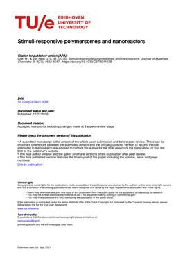 Stimuli-Responsive Polymersomes and Nanoreactors